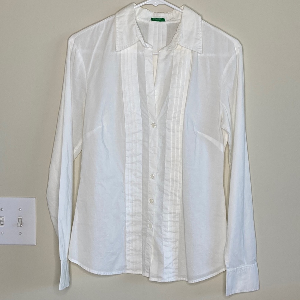 United Colors of Benetton | Tuxedo Style Dress Shirt | White | Size S